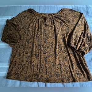 Garnet Hill Bohemian 3/4 Sleeve Blouse Rust Black Floral Women’s XL Peasant